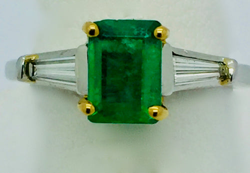 Platinum/18k Gold Emerald and Diamond Ring