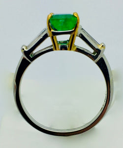 Platinum/18k Gold Emerald and Diamond Ring