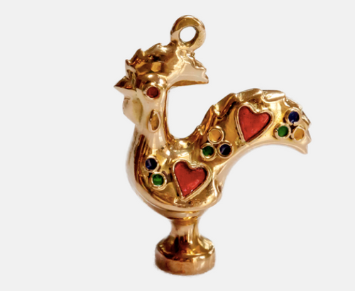 14k gold enameled rooster cham
